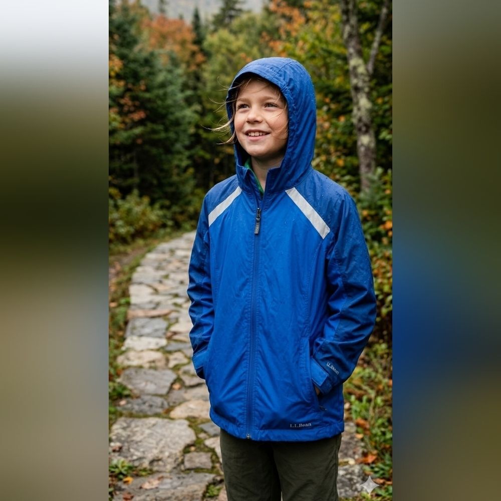 L.L. Bean Kids' Royal Blue Hooded Raincoat with Reflective Accents